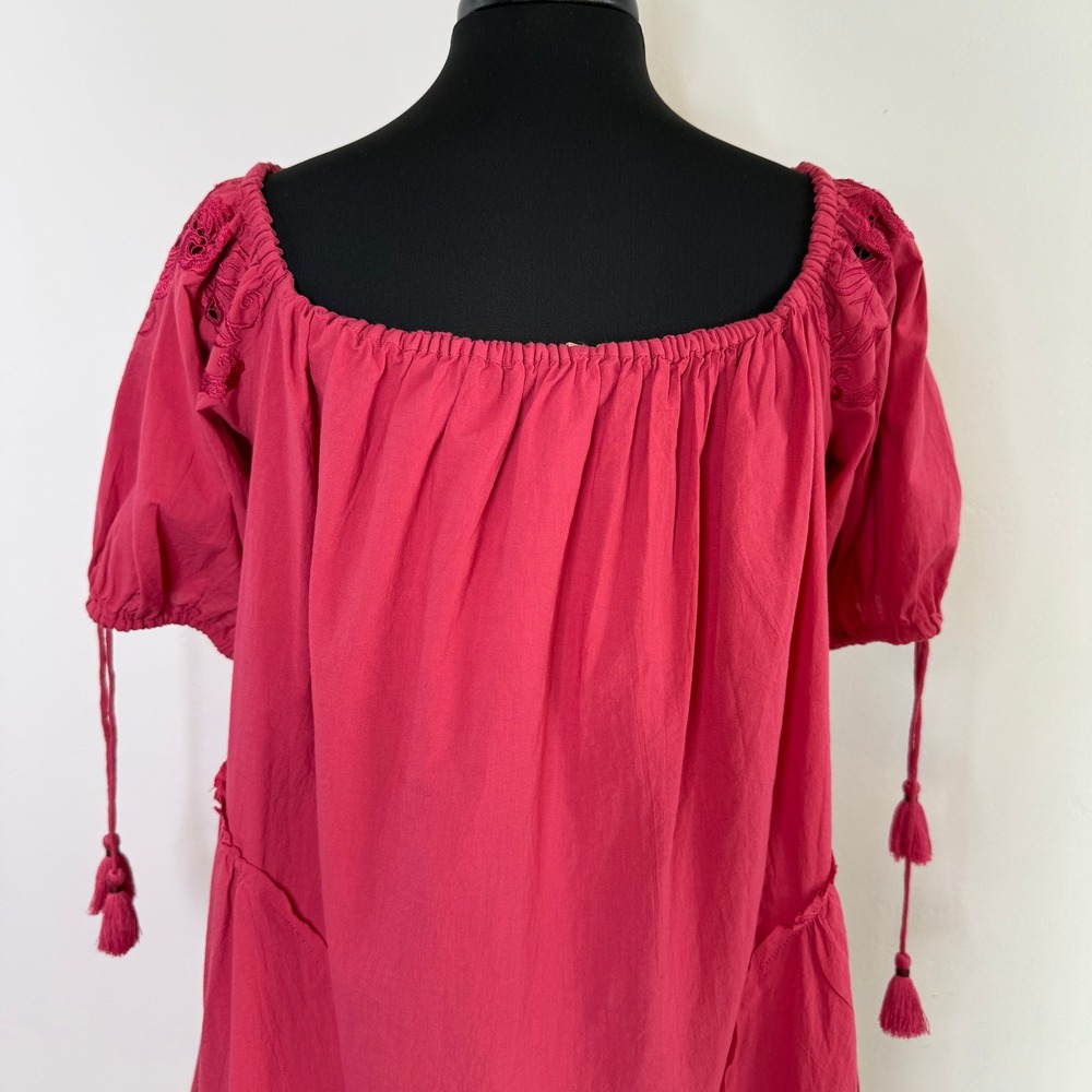 Free People Sunbeat Off-the-Shoulder Embroidered Tunic Mini Dress Pink M NWT - Picture 10 of 16